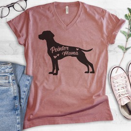 EVERTREE CLOTHING Pointer Mama V-Neck T-Shirt, Unisex Women's, German Shorthaired Pointer GSP Owner, Best Dog Mom Gift, Heather Mauve, Medium