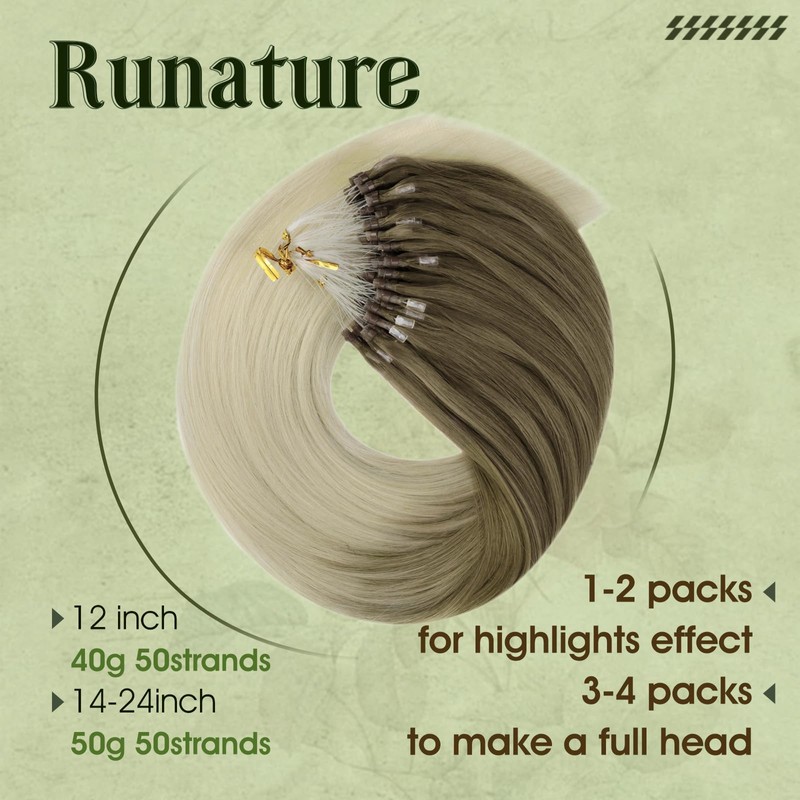 RUNATURE Real Hair Extensions Micro Ring Blonde 30 cm Short