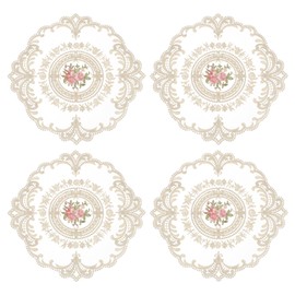 sourcing map 4Pcs Retro Lace Placemats, French Crochet Doilies Round Embroidered Hollow Cup Vase Table Mat for Dining Table Kitchen Party 11.02x11.02inch, Brown