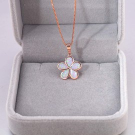CiNily - Collar con colgante de hoja de ópalo y flor para mujer, chapado en plata, regalo de joyería, Mediano, Piedra, ópalo rosado creado