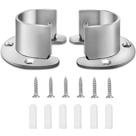 Stainless Steel U Shape Hardware Closet Pole Socket with Screws Closet Rod Support Flange Rod Holder Closet Rod Holder Shower Rod Hanger Pole Set of 2 (25mm)