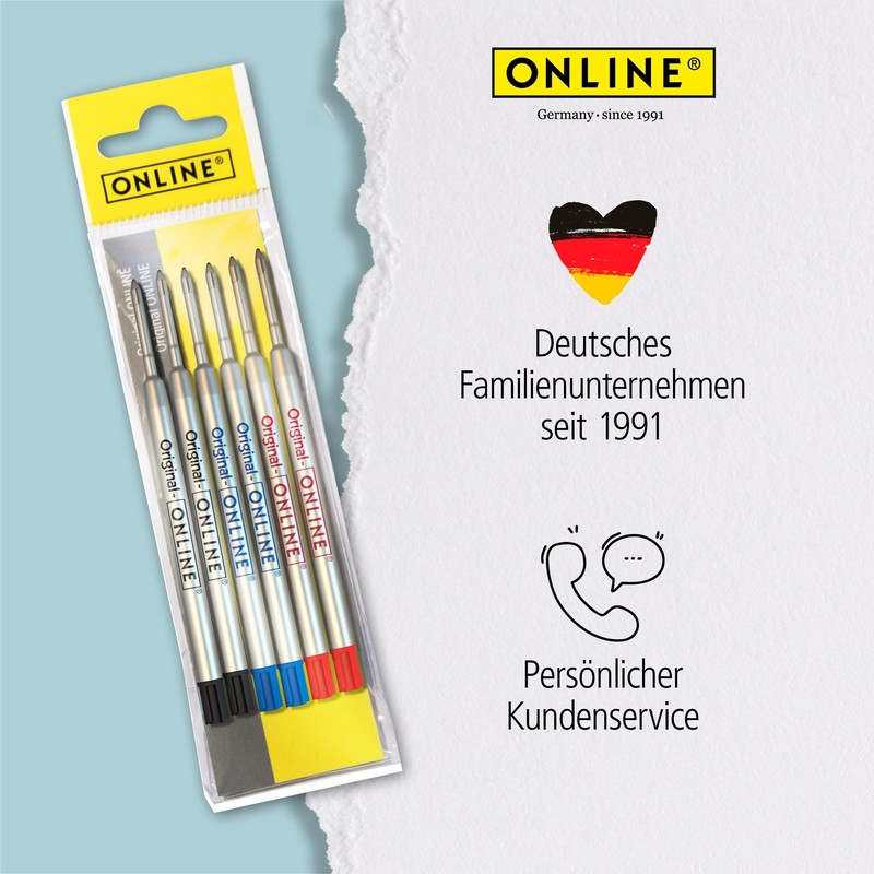 Online 6 ballpoint pen refills blue, black, red, G2 format,