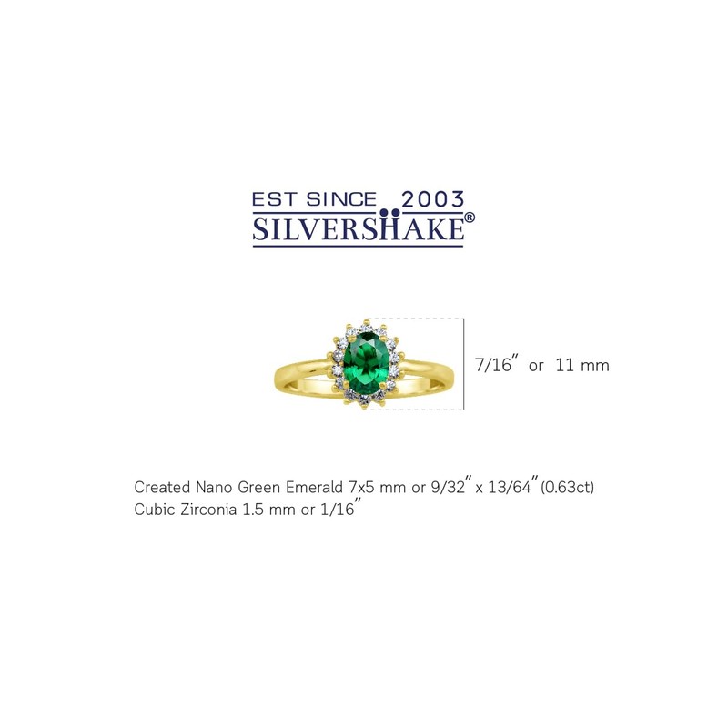 Silvershake Petite 7X5mm Created Oval Shape Nano Green Emerald 18K