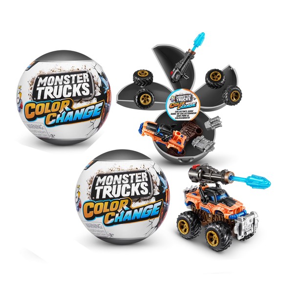 5 Surprise Monster Trucks Series 3 Color Change (2 Pack) by ZURU Collectible Racing Battle Surprise Fireable Weapons Action Toys for Boys