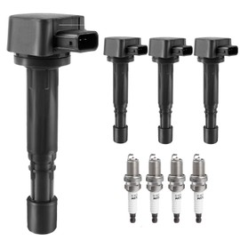 Ignition Coil Pack and Spark Plugs Kit fit for L4 1.7L 1.7 2001 2002 2003 2004 2005 Honda Civic DX EX LX GX HX, Acura EL, UF400 C1460, Set of 4