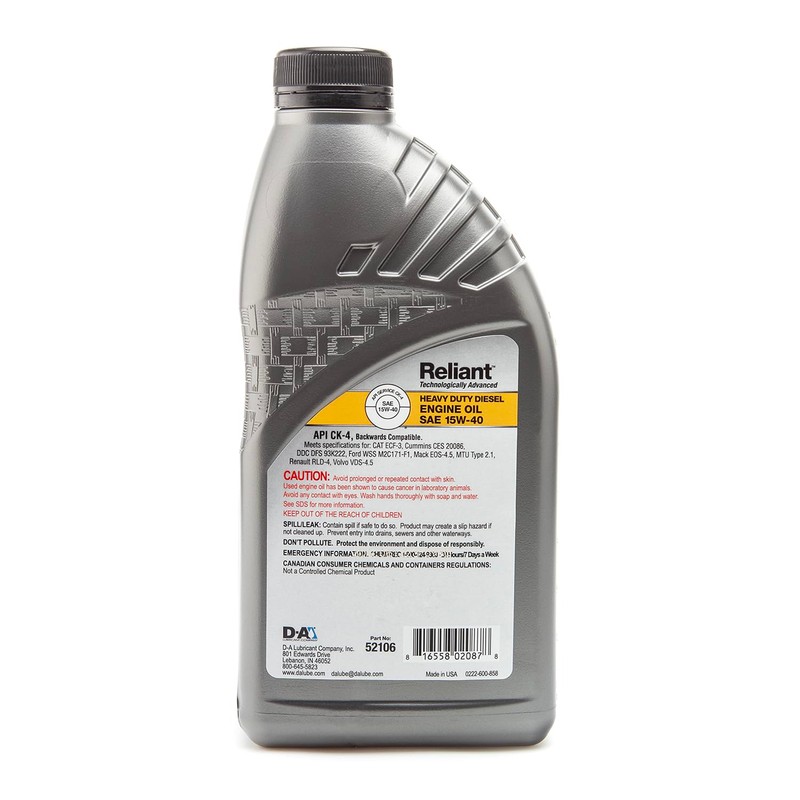 D-A LUBRICANT COMPANY 52106, Reliant Heavy Duty Engine Oil SAE