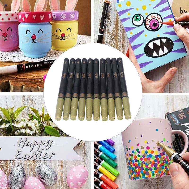 10pcs Metallic Marker Water Based Ink Round Tip Strong Covering