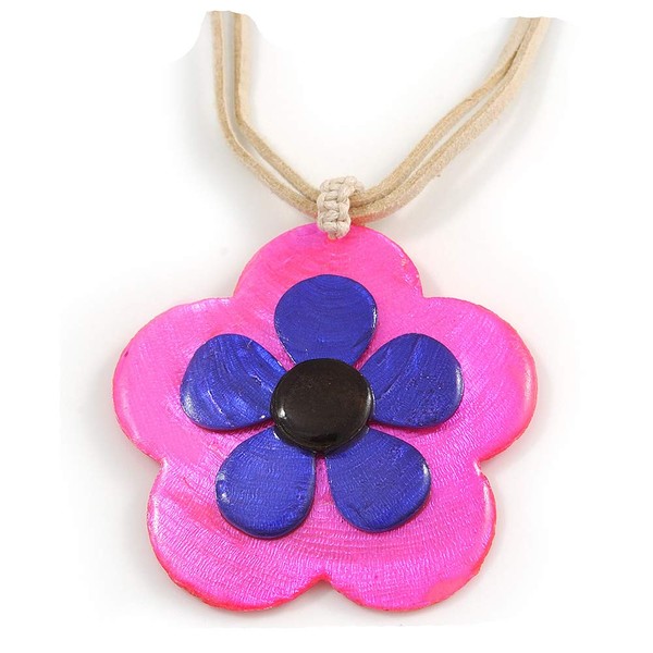 Avalaya Shell Flower Pendant with Cream Faux Suede Cords in