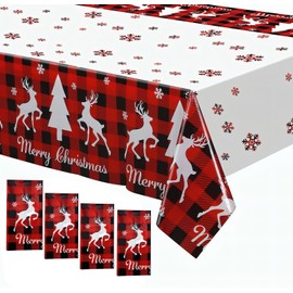 Pyrrhiax 4 Pack Moose Deer Tablecloth Disposable Plastic Table Cover for Christmas Party Decoration Supplies