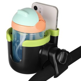 Accmor Stroller Cup Holder with Phone Holder, Bike Cup Holder, 2-in-1 Universal Cup Phone Holder for Stroller, Bike, Wheelchair, Walker, Scooter, Mix Green