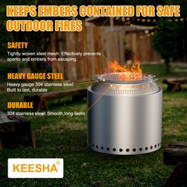 KEESHA Fire Pit Spark Protector Screen for Solo Stove Bonfire Durable 304 Stainless Steel Mesh Shield Two-Piece Mesh Cover, Includes Wooden Handle Removal Tools, Compatible with Outdoor Fire Pits