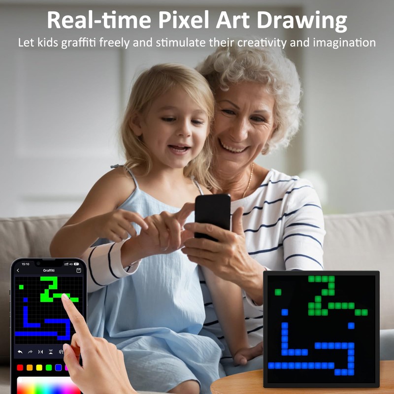 REYLAX LED Pixel Art Display 16x16-Smart Alarm Clock RGB Pixel