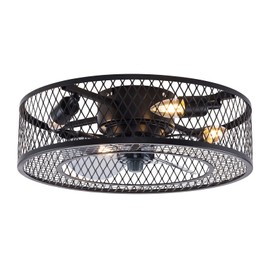 OUKANING Caged Ceiling Fan with Light, 3 Speeds Adjustable,Enclosed Fandelier with Remote, Industrial Ceiling Fans for Living Room, Bedroom, Kitchen (4*E27 bulbs, not included)