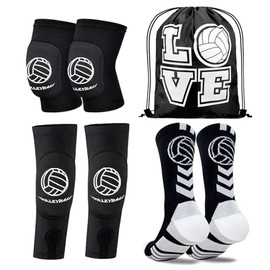 Youth Volleyball Gears - Knee Pads, Arm Sleeves, Socks & Drawstring Bag for Youth, Teen Girls Volley-Ball Training and Games