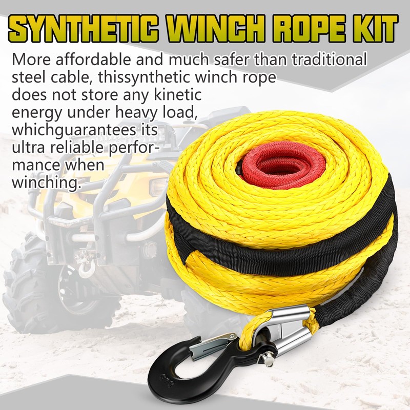 Marsui 1/2" x 100 ft Synthetic Winch Rope Cable Kit,