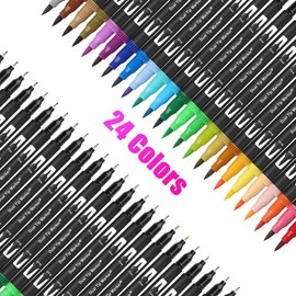 Gelanty Dual Tip Brush Pens, Colouring Pens, 24 Colors, Fineliners Coloured Art Pens for Children and Adults, Felt Tips for Drawing, Sketching, Coloring Book