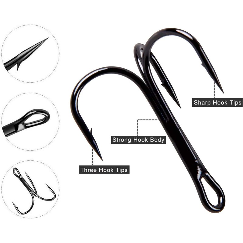 JSHANMEI 130pcs Fishing Treble Hooks Kit High Carbon Steel Strong