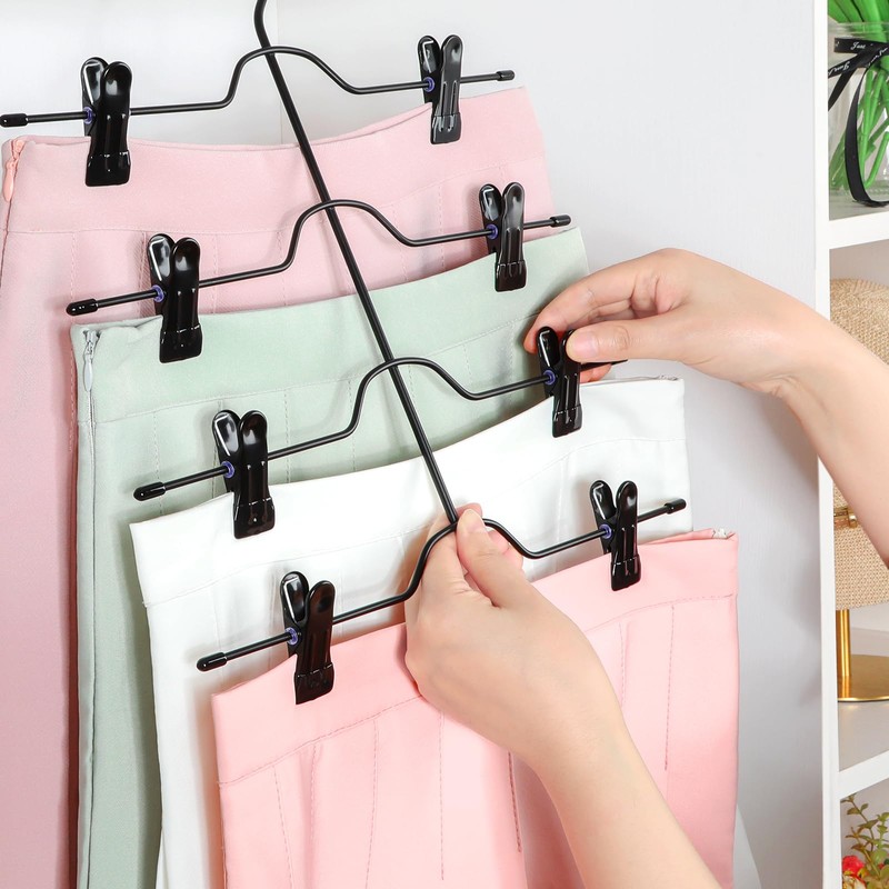 TOPIA HANGER 4 Tier Black Skirt Hangers for Women, Pants