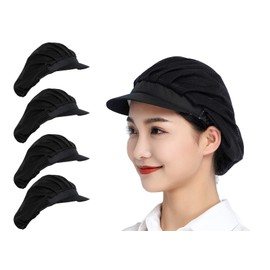 Jaspfct 1pc/4pcs Chef Hats-Kitchen Baker Cooking Hair Nets Food Service Caps for Adults, Blacknet, One Size