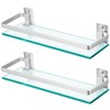Sanbege 2-Pack Tempered Glass Bathroom Shelf with Rail, 15" x
