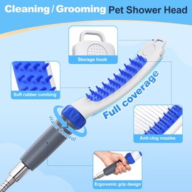 Dog Shower Attachment, Rubber Dog Grooming Bath Brush for Long & Short Haired Dogs and Cats, Pet Hair Scrubber For Washing, Deshedding, Massage, Stainless Steel Shower Hose