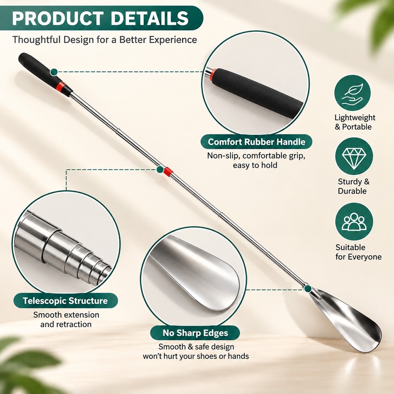 Retractable Stainless Steel Shoe Horn for Easy Shoe Wearing –
