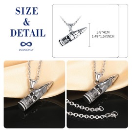 INFINIONLY Creative Stainless Steel Men's Necklaces Pendants Vintage Bullet - Skull Pendant with 55cm Chain Personality Necklets