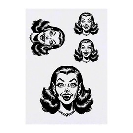 4 x 'Funny Vampire Girl' Temporary Tattoos - Water Resistant, Skin-Safe, Non-Toxic Transfers, Mixed Sizes (TO00085268)