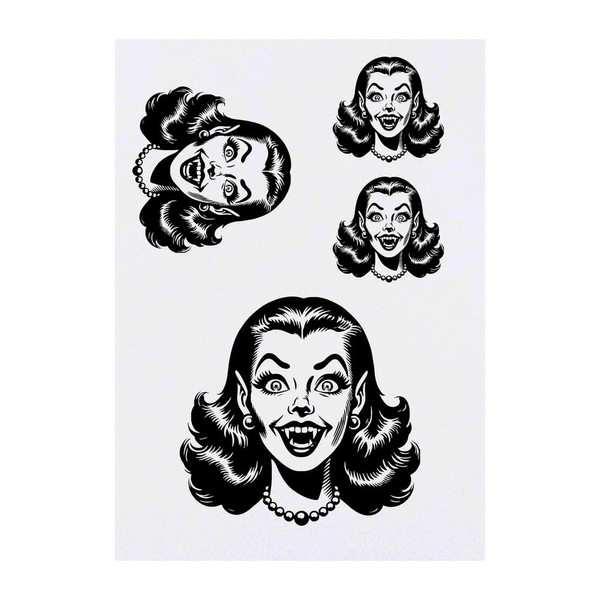 4 x 'Funny Vampire Girl' Temporary Tattoos - Water Resistant,