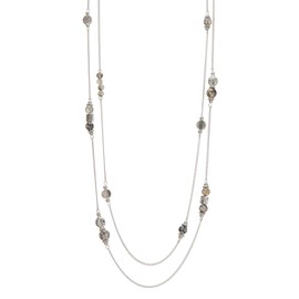 BULINLIN Layered Silver Long Necklace for Women Turquoise Stone Beaded Strand Sweater Chain Necklaces Fashion Costume Jewelry Gifts for Mom (Grey)