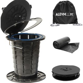 ALEVMOOM Upgrade Retractable Portable Toilets Travel Toilet, Adjustable Height Foldable Camp Toilet for Adults & Kids, Portable Potty with Carry Bag for Camping, Hiking, RV Travel, Road Trips