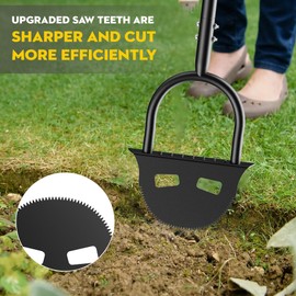 DwelSpire 41.7" Manual Edging Chopper - Half Moon Sharp Serrated Blade, Non-Slip T-Handle, Durable Steel Shaft for Garden, Lawn, Driveway & Pavement Edging, Trimming Weeds & Landscaping Borders