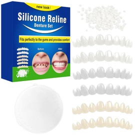 Tooth Repair Kit, Temporary Tooth Replacement Kit, Upper Veneer Cosmetic Teeth, Moldable Thermal Beads Replacement Kit, Unisex Dentures to Replace Missing Teeth, 6PCS