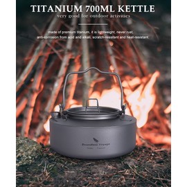 Boundless Voyage Titanium Kettle 700ml/1.0L with Folding Handle & Filter Ultralight Teapot Outdoor Camping Big Capacity Pot for Boiling Water Coffee Tea (Ti3100D (700ml Kettle))