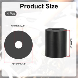 PATIKIL Multi Purpose Rubber Spacer, 4 Pcs 10mm ID x 40 OD x 50mm T Neoprene Round Anti-vibration Isolation Pads Isolator Rubber Bushings Spacer Washer for HVAC Bolts Car Accessories