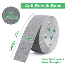 BOMEI PACK Non-Slip Strips, 2 Rolls of 50 mm x 10 m, Grey Silver Non-Slip Tape Grip Tape for Non-Slip Stairs Indoor and Outdoor Use