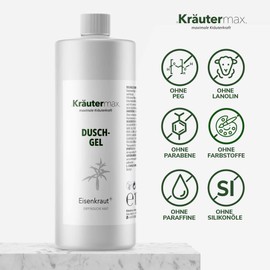 Kräutermax Verbena Shower Gel | Shower Gel & Shampoo with Verbena Oil & Lemongrass | Natural Care for Skin & Hair | 1 x 1000 ml