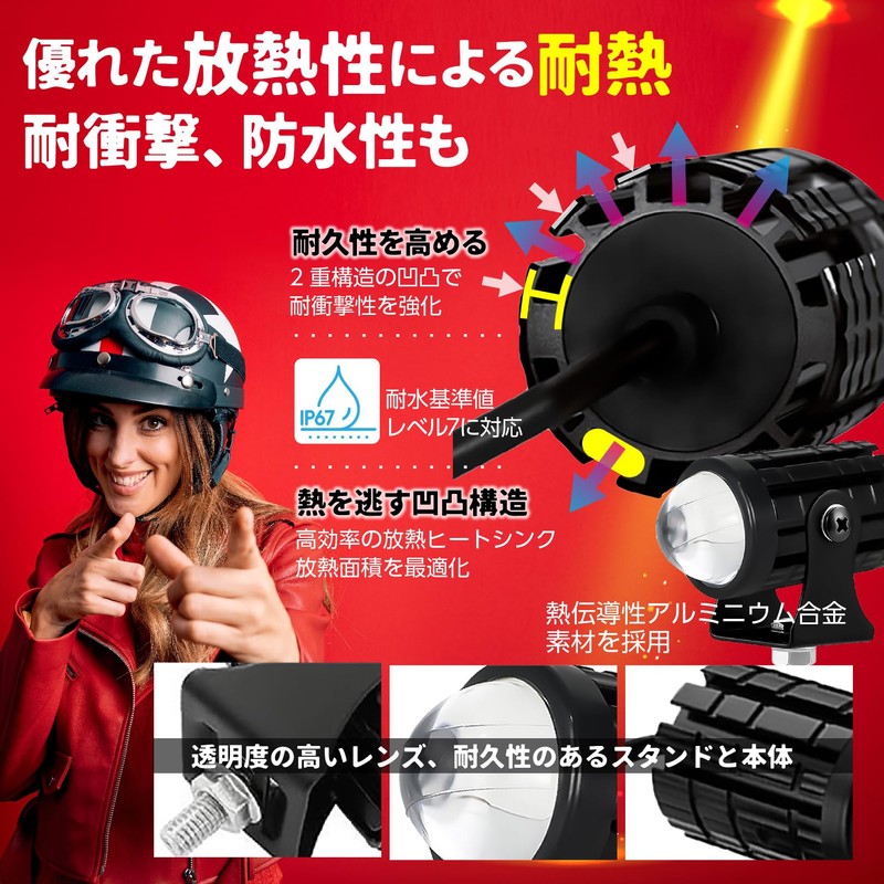 PIENSE Motorcycle Fog Light with 2 LEDs / Switch Included,