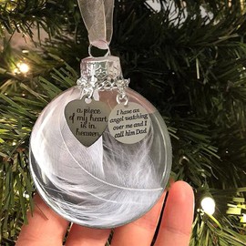 LYPER Clear Christmas Memorial Ornament Feather Ball - A Piece of My Heart is in Heaven Christmas Tree Decorations Memorial Hanging Pendant Gift 2.4''/60mm Round Clear Plastic Ball Ornament (Dad)