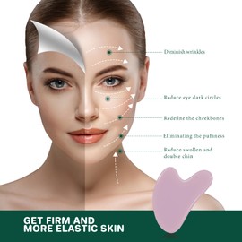 Gua Sha Stones Face Jade 100% Natural Stone Heart Shape Scratch Massage Tool for Face, Eyes, Neck for Skin Care, Beauty and Relaxation of Body Muscles (Pink)