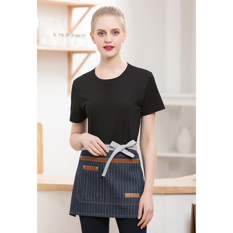 TOPTIE Denim Unisex Half Apron Waist Bistro Apron with Pockets