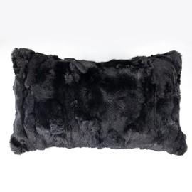 MOOX Set of 1 Genuine Rabbit Fur Throw Pillow Covers 12"x20", Real Fluffy Rabbit Fur Pillowcase with Zipper, Decorative Couch Pillows Covers for Living Room, Sofa, Couch-Black