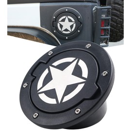 PKEDUO Black Star Gas Cap Cover Fuel Filler Door Cover Compatible with 2007-2017 Wrangler JK JKU 2/4-DOOR(NOT FOR 2018+ JL MODELS)