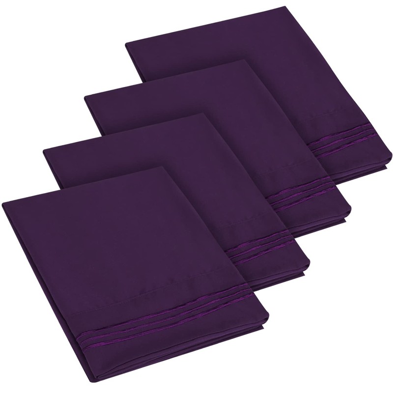 4 Pack Soft Microfiber Pillowcases with Embroidery - Envelope Closure,