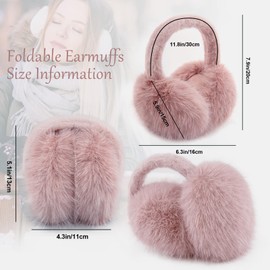WATAME Ear Muffs for Winter Women Girls Faux Fur Fuzzy Earmuffs Foldable Ear Warmer Fleece Lining Ear Covers (Pink)
