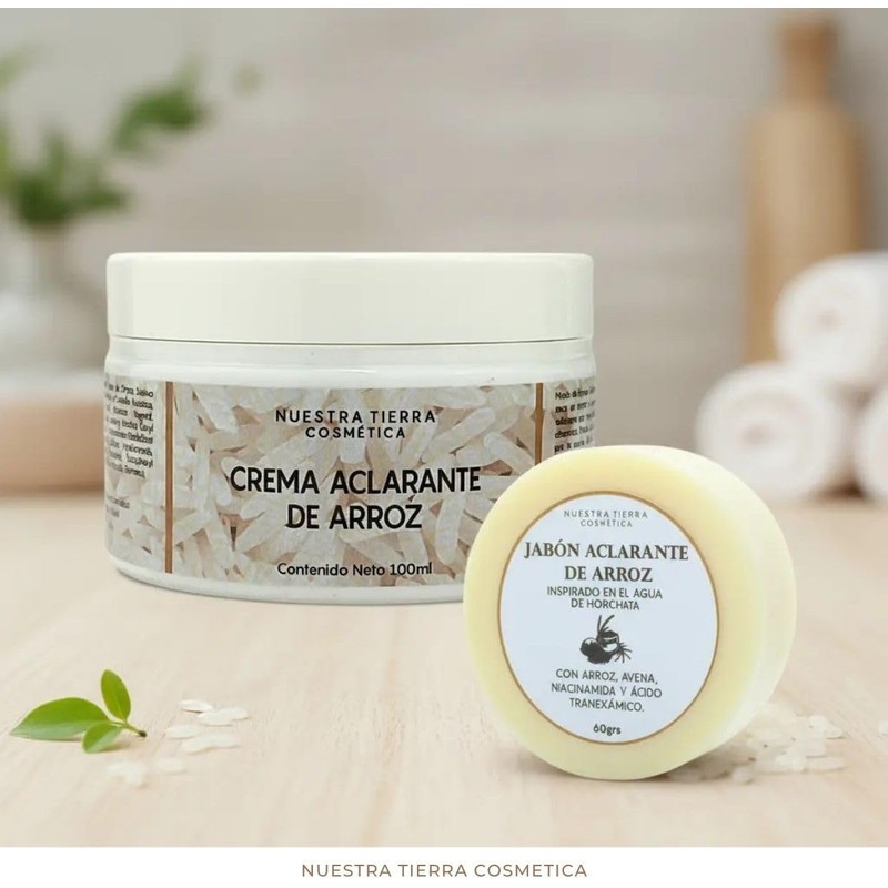 Nuestra Tierra Cosmética Kit Aclarante de Arroz, Crema 100ml y