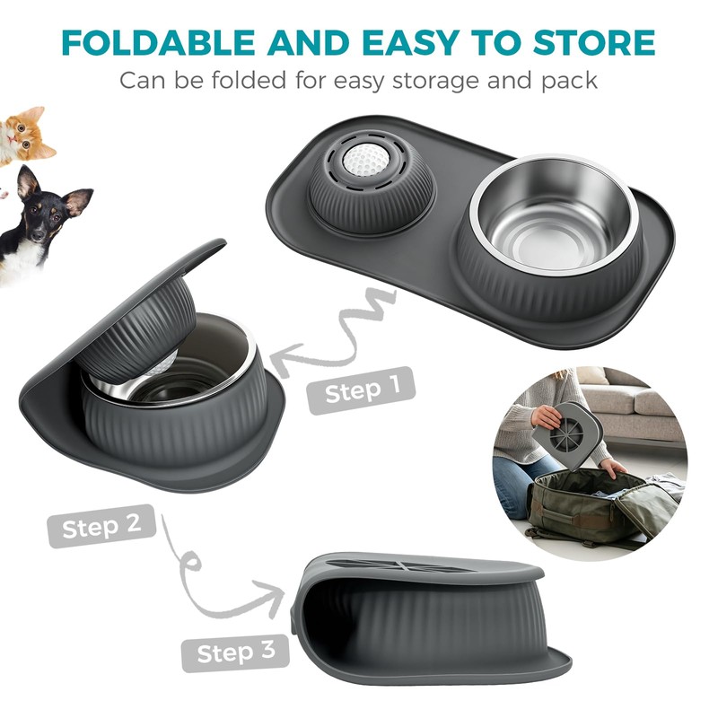 Dog Licking Bowl with Rolling Ball,Food and Water Bowl Set