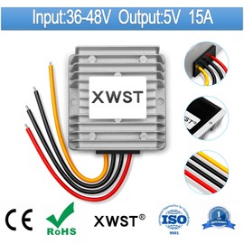 XWST DC 36V 48V Step Down to 5V 15A 75W Buck Converter Voltage Reducer, 5V Power Supply Regulator Waterproof DC/DC Buck Transformer for Car Truck Vehicle Boat Solar System (36V 48V-5V-15A)