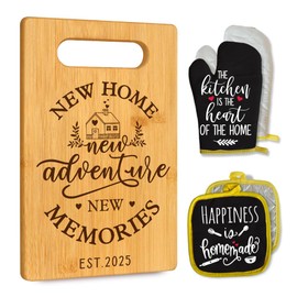 New Home New adventure New Memories, Wooden Cutting Board with Oven Mitts And Pot Holders Sets,Unique Wedding Christmas Gifts for Couple His and Her-6