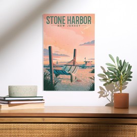 Lantern Press 12x18 Inch Premium Wood Sign, Ready to Hang Wall Decor, Stone Harbor, New Jersey, Lithograph, Salt Air, No Cares, Hammock on Beach